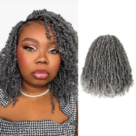 Toyotress Yanky Twist Crochet Hair - 12 Inch 8 Packs (30 Strands/Pcs) Fluffy Spring Mini Twist Passion Twist, Salt & Pepper Pre-Looped Crochet Braids Braiding Hair (12 Inch, SP/Gray-8P)