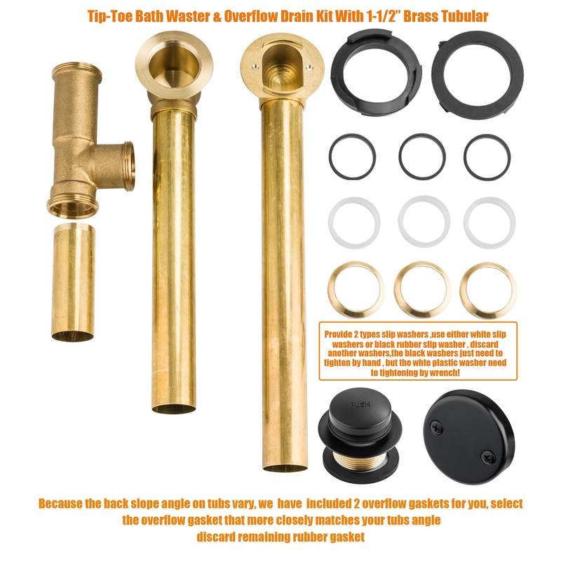 Artiwell 1-1/2" Brass Tubular Bath Drain Kit with Tip-Toe Bath