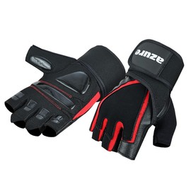 Azure Weight Lifting Gloves Red/Black Men Gym Fitness Workout, Anti Slip Padded Full Palm Protection, Women Bodybuilding Strength Training Exercise, Half Finger Cycling Rowing Climbing Medium