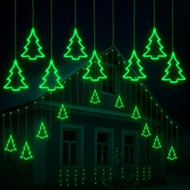 Aurelema Christmas Window Lights Decoration 24ft Christmas Tree Hanging Lights Battery Operated Xmas Decoration with Remote Control for Window Xmas Wall Indoor Outdoor Party Decor (Green)