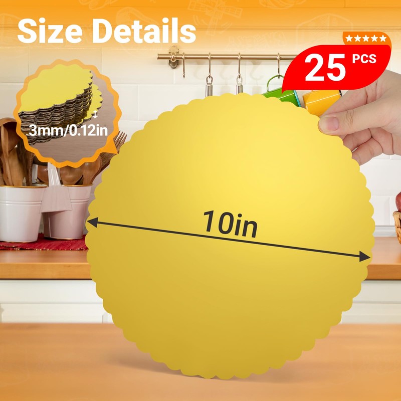 EUSOAR Cake Boards 10 Inch Round, 25 Pack Gold Sturdy
