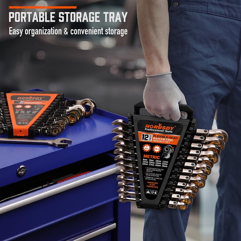 HORUSDY 24-Piece Flex-Head Ratcheting Wrench Set | Metric and SAE