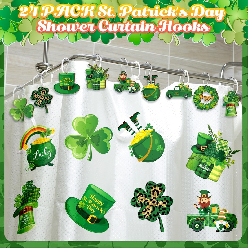 Barydat Set of 24 St. Patrick's Day Wood Shower Curtain