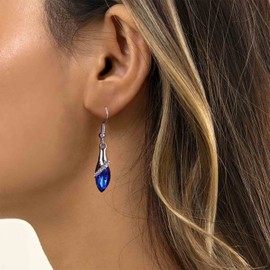 Inateannal Vintage Blue Sapphire Earrings Blue Teardrop Crystal Earrings Sapphire Crystal Drop Earrings Silver Topaz Hook Earrings Jewellery for Women and Girls