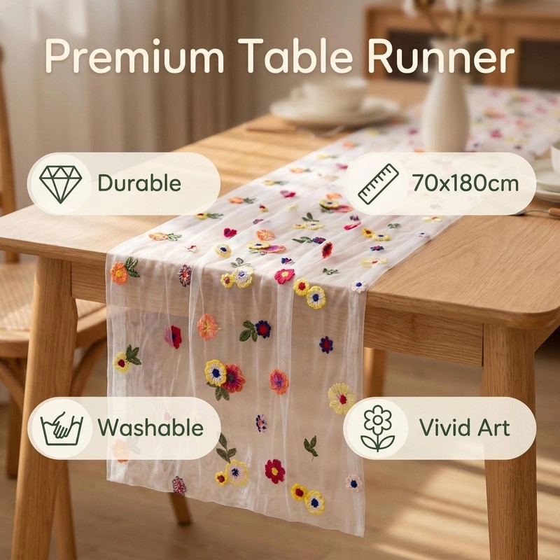 QIANSSE Floral Table Runner Spring Pink Table Decor