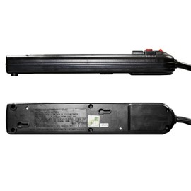 Weltron 6 Outlet Black Surge Protector Power Strip, Wall Mount, 750 Joules, Long 15 Foot Cord Cable