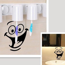 Iron containing Funny Smiley Face Toilet Sticker Bathroom Kitchen Wall Sticker Room Decor PVC One Size Sticker