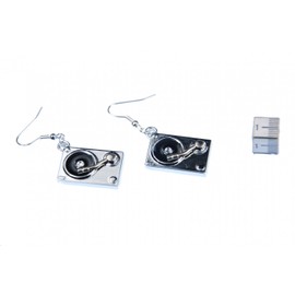Miniblings Turntable Earrings DJ Music Musician LP Vinyl Handmade Fashion Jewellery I Earrings Silver-Plated, Cotton