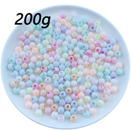 HERZWILD 800pcs Matte Acrylic Round Frosted Candy Color Patterns Beads, Assorted Beaded Bracelets Mix Plastic Pastel Loose Spacer，Opaque Pastel Colors Mixed for DIY Jewelry Making Crafts.