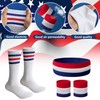SHANGXING 2 Set American Flag Sports Headband Wristbands Socks, Patriotic