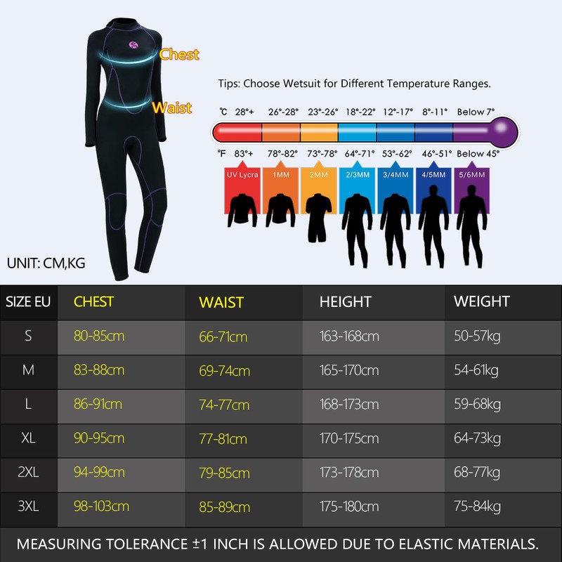 PAWHITS Womens Wetsuit 3mm Thermal Long Sleeve Neoprene Wetsuits Full