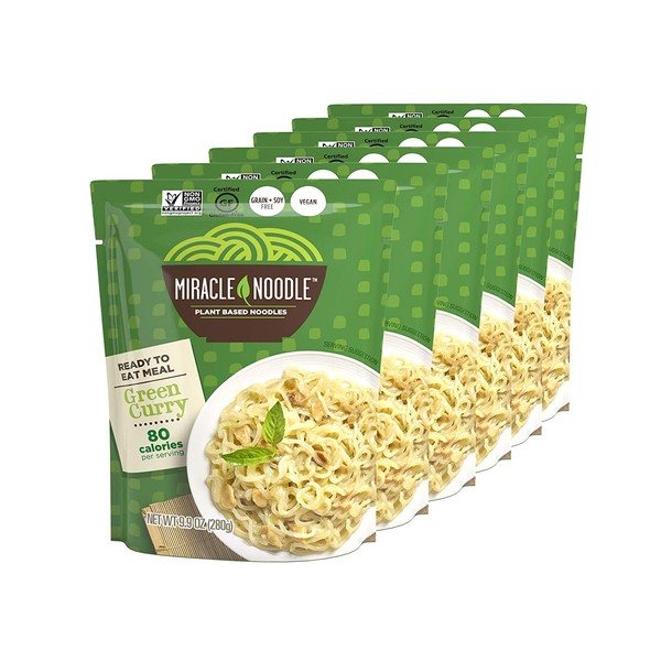 Miracle Noodle Ready to Eat Green Curry Meal, Shirataki Noodles, Pasta Alternative, Gluten Free, Paleo Friendly, 10oz (Pack of 6)