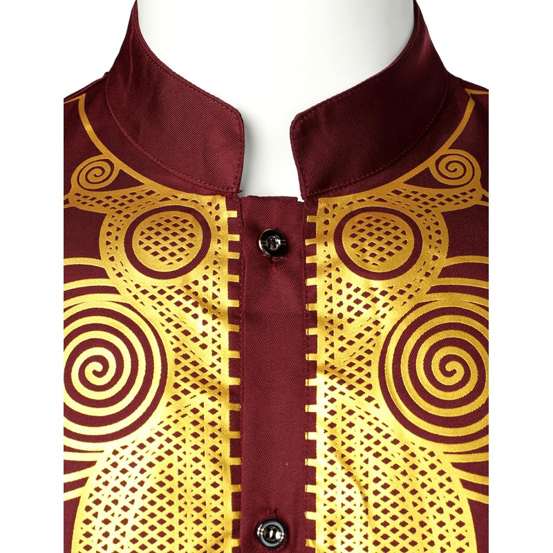 ZEROYAA Men's Africa Suit Long Sleeve Button Down Print Dashiki