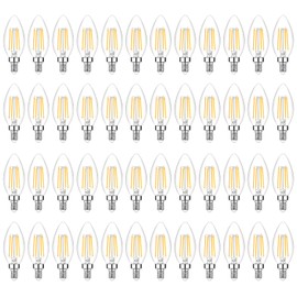 48-Pack Dimmable E12 LED Candelabra Bulbs 60W Equivalent, 2700K Soft Warm White, 600 Lumens B11 Candle Base 6W C35 LED Filament Vintage Light Bulbs, Clear Glass for Chandelier Ceiling Fan High CRI 90+