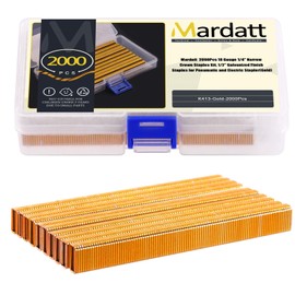Mardatt 2000Pcs 18 Gauge Narrow Crown Staples, 1/2" Galvanized Finish Staples Heavy Duty Narrow Staples for Pneumatic or Electric Stapler(Gold)