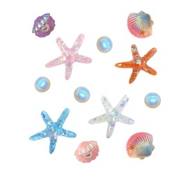 SAFITOYA Decorative Shoe Charms Set, 12 Pieces, Iridescent Seashells Starfish Pearls, Beach Theme, Small, Plastic Pearl, No Gemstone
