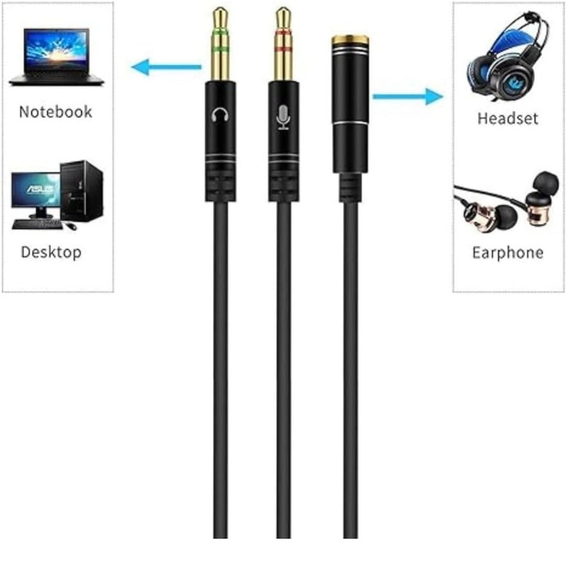 Headphone Mic Splitter 3.5mm Jack Audio Mic Braided Adapter Aux