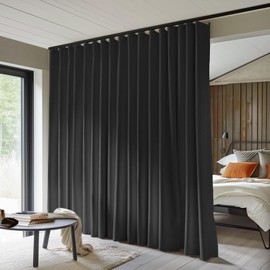MaKefeile Room Divider Curtains Total Blackout Privacy Curtain Panel Room Thermal Insulated Noise Reduction Curtain for Bedroom Window Living Room Ceiling Track Curtain W 15 ft × H 9 ft Black.