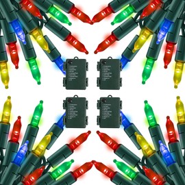 TW SHINE Battery Operated Christmas Lights, 4 Pack Total 200 LED 64 FT Battery Operated String Lights with 8 Modes, Xmas Lights for Outdoor Indoor Wedding Party Home Decorations, Multi Color