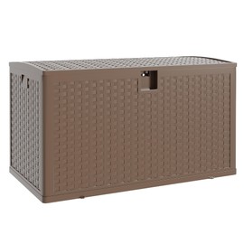 120Gallon Brown Resin Deck Box, Outdoor Storage Box Waterproof Lockable, Patio Deck Box For Package Delivery, Outside Storage Box Container for Furniture Cushions, Garden Tools, Pool Accessories