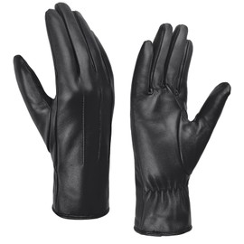 Harssidanzar Women's Leather Gloves Winter Warm Cashmere Lining Touchscreen Vintage Finished GL017EU, black