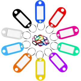 Key Tags, 100pcs Keychain Tags with Split Ring and Label Window, Plastic Identification Tags Label for Mailbox, Lockers, Luggage, Pet Names Tag, 10 Colors