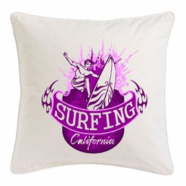 'Microfiber Pillowcase 40 x 40 cm Surfing California Surfing Beach Surf Board Longboard Wellenreiten Waves Painting Shop in White