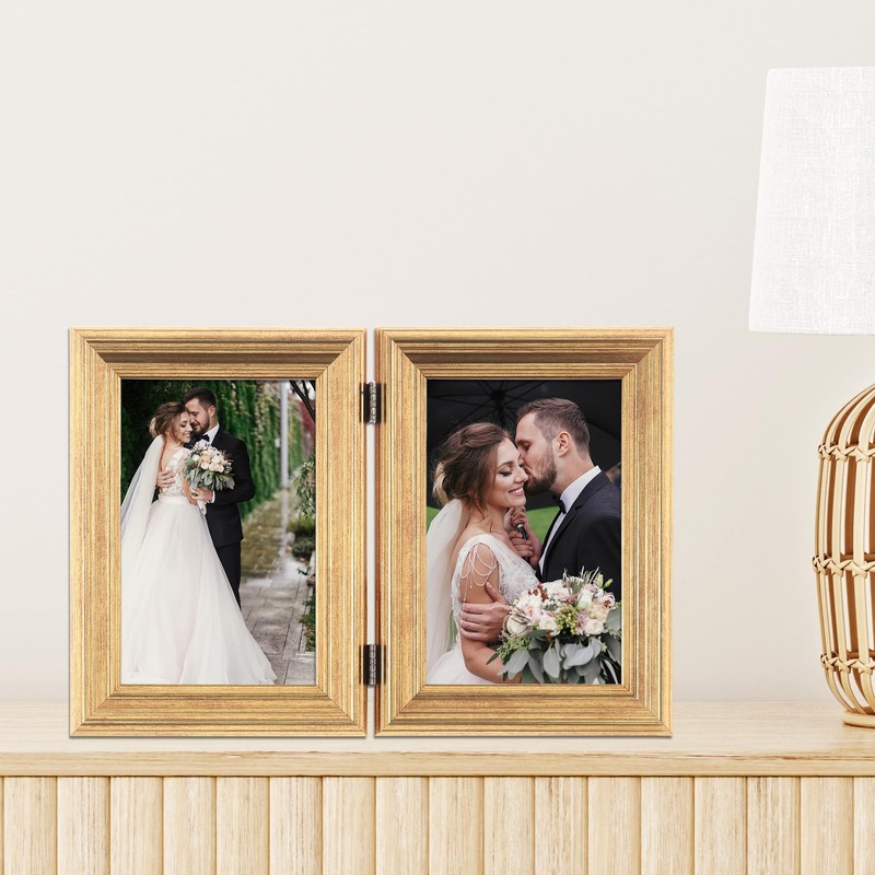 Lawrence Frames 4x6 Hinged Double Sutter Burnished Gold Picture Frame
