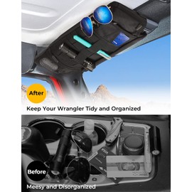 QMPARTS Upgraded Sun Visor Organizer Compatible with Wrangler JK 2007-2009, Multi-Pocket Net Zipper Visor Storage Cover, Molle Webbing Holder Pouch