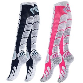 STARK SOUL 2 Pairs of Ski & Snowboard Socks with Special Padding for Men and Women, Navy / Pink