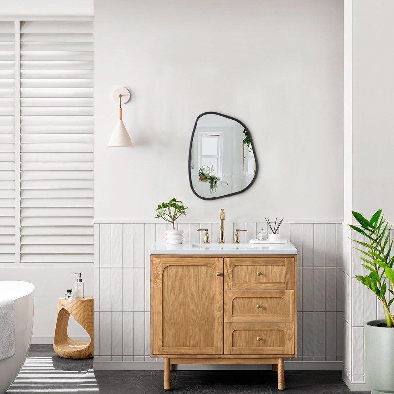 HLFMVWE Asymmetrical Mirror for Wall Irregular Oval Wood Frame Modern