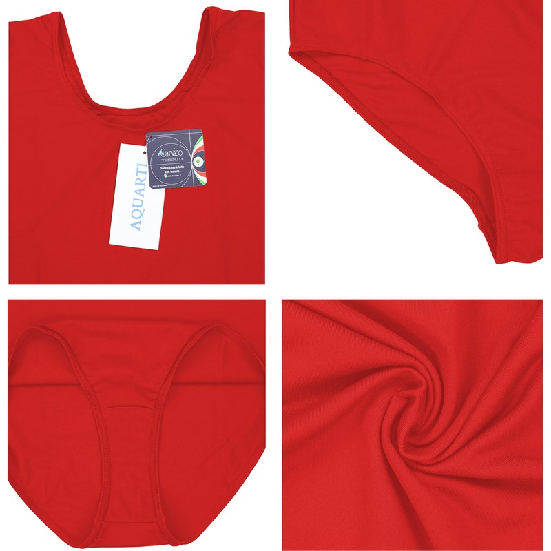 Aquarti Ladies Ballet Leotard Short Sleeve Gymnastics Dance Bodysuit Red