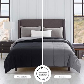 Cosybay Reversible Down Alternative Comforter Black/Grey - Corner Duvet Tabs- Double Sided & Lighweight -All Season Duvet Insert-Stand Alone Comforter – King Size（102×90 Inch）