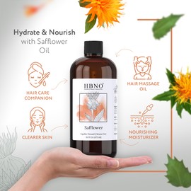 HBNO Safflower Oil - 16 oz (475ml) Value Size - High Oleic, Ideal for Shampoos, Conditioners, Face wash, Lotions, and Skin Care Products.
