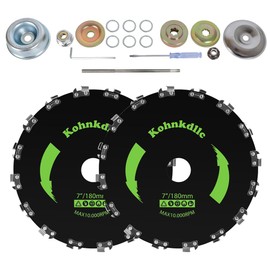 Kohnkdllc 2 Pack 7“ x 16T Carbon Steel Chainsaw Brush Cutter Blade for Weedeater +1 Round Files + 2 Set Adapter Kits for Cutter, Trimmer, Weed Eater