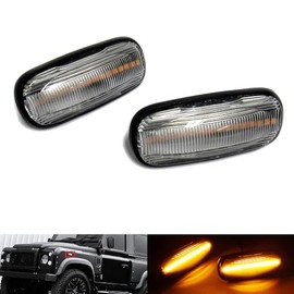 RZG 2x Clear Lens Side Indicator Amber LED Marker Repeater Light For 1998+ LR Defender 90 110 Discovery 2 Freelander