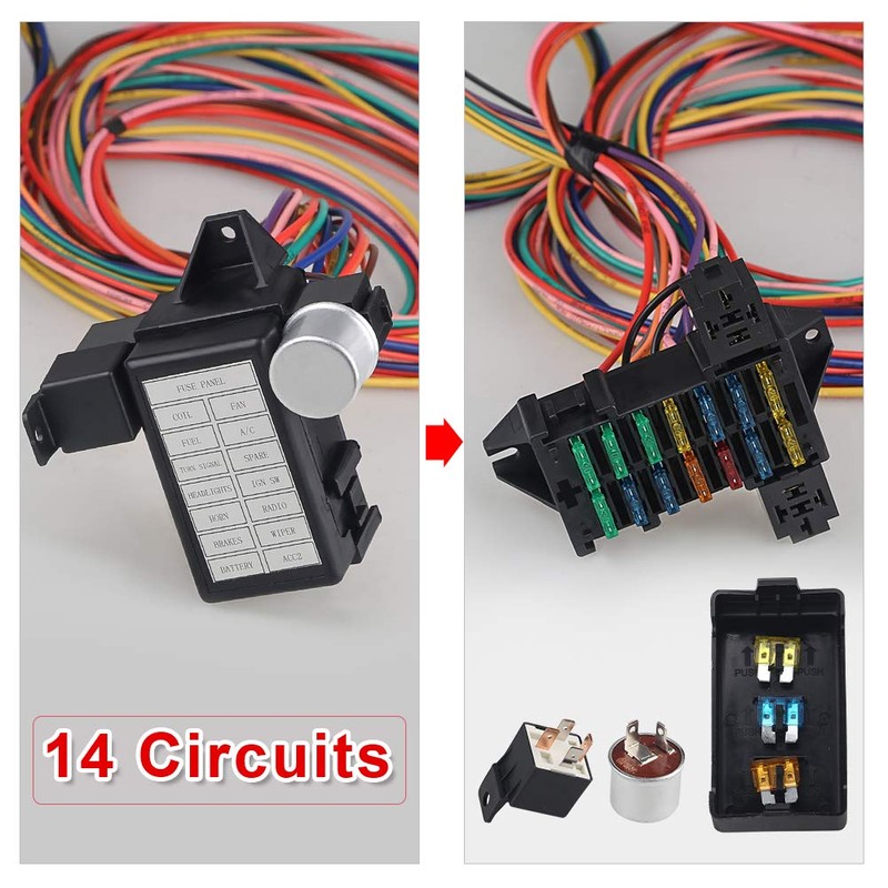 WMPHE 14 Circuit Wiring Harness Kit, Professional Universal Electrical Wire