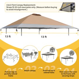 13x13 Canopy Replacement Top with Air Vent Fit for Coleman Oasis 1606532 2156426 2156428, 300D Oxford Waterproof Silver Coated Pop Up Canopy Tent Cover for Outdoor (Replacement Top Only)