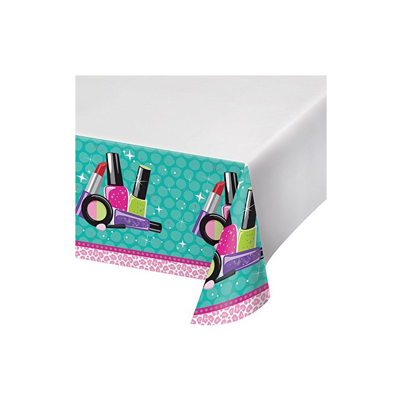 Creative Converting Border Print Plastic Tablecover, Sparkle Spa Party!