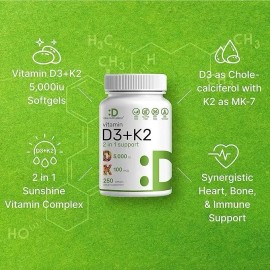 Vitamina D3 5000 Iu + K2 100 Mcg 250 Cápsulas Blandas Deal