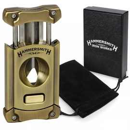 Hammersmith Beast V-Cut Cigar Cutter with Built-in Pull-Out 8mm Punch Cutter, Stainless Steel Blade, Easy Push-Button Spring-Action Release, Perfect Cigar Accessories for Men - Gold Finish