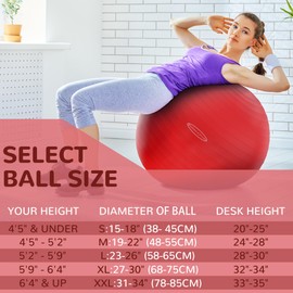 Fitvids Anti-Burst Slip Resistant Exercise Ball - 18-inch, 2,000-Pound Capacity, Red