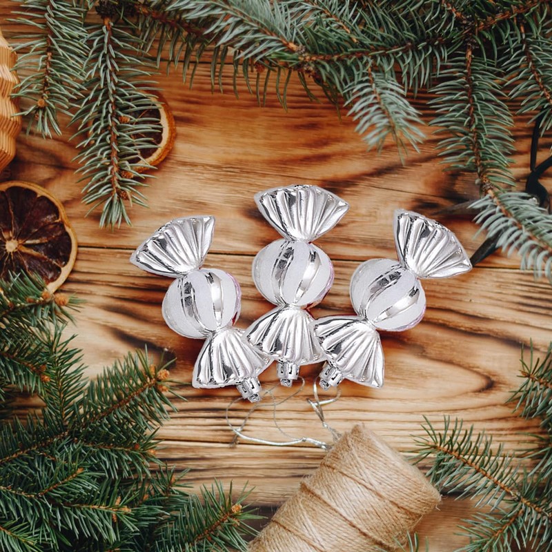 12Pcs Christmas Glitter Candy Ornaments,Plastic Xmas Candy Christmas Tree Pendant,Hanging