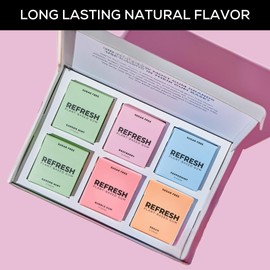 Refresh Gum, Xylitol, Natural, Sugar Free, Long Lasting, Plastic Free, Organic Ingredients, Non GMO, Peppermint, Garden Mint, Bubble Gum, Peach & Raspberry Variety Pack, 12 Pcs, 6 Pack