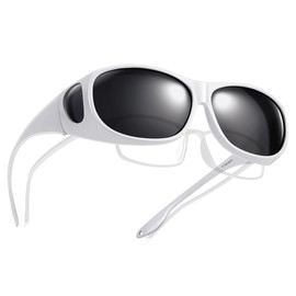 TINHAO Fit Over Glasses Sunglasses Polarized Wrap Around Sunglasses for Men Women with UV400 Protection for Driving(White, Black)