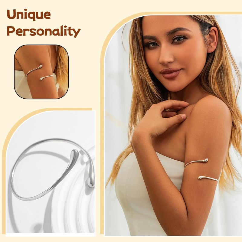 Hebterrka Golden Spiral Arm Cuff for Women, Upper Arm Gold