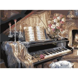 Meecaa Paint by Numbers Piano Flower Kit for Adults Beginner DIY Oil Painting 16x20 inch (Piano, No Frame)