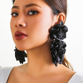 Flower Earrings Big Black Dangle Statement Earrings for Women Trendy Jewelry Gifts