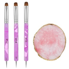 Lnngub 3 Pcs French Gel Acrylic Nail Art Brushes with Dotting Tool,Acrylic Nail Brush with Pink Nails Art Palette French Brush for Nails Detailed Designs Carving Drawing(12#, 14#, 16#)