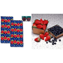 Ritz 2 Printed Cotton Kitchen Towel 16” x 25” BERRY FRUIT Theme With Fridge Magnets